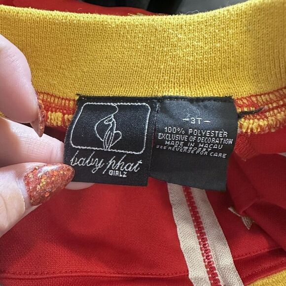 Y2K Girls 3T Baby Phat Track Jacket Logo Yellow Red Kimora Lee Simmons Cat - Picture 5 of 7